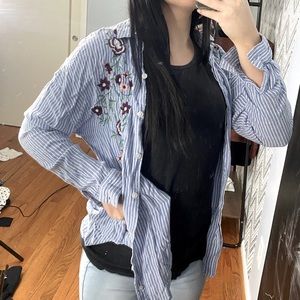 Floral striped button down shirt